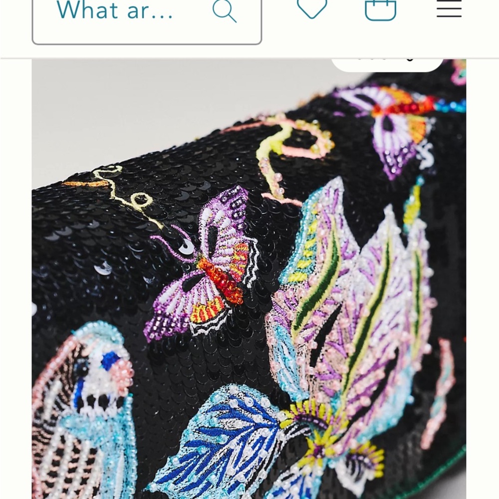 New Anthropologie Black Floral Beaded Shoulder Bag - Picture 4 of 5